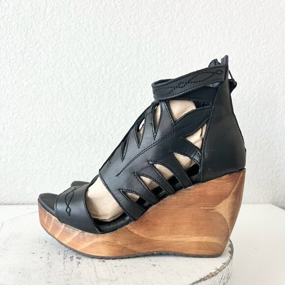 NEW Lane Boots BECCA Womens Black Wedges 8.5 Western Sandals Cowgirl Leather - Picture 4 of 11